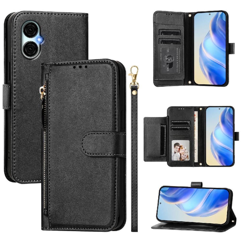 Foxdock - Funda Tipo Billetera Para Blu G53 Con Cremallera Portatarjetas Soporte Correa De Muñeca Cuero Negro
