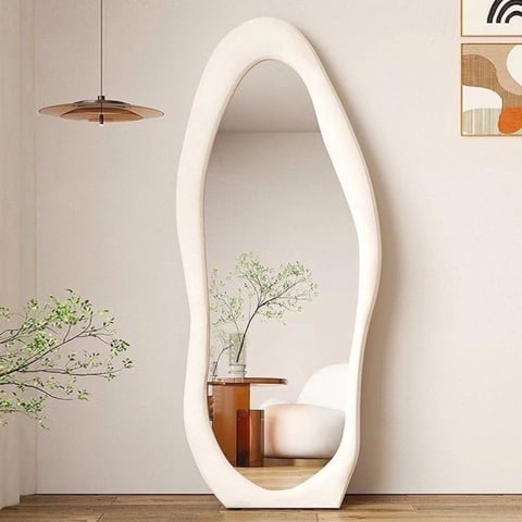 Santú Home & Deco - Espejo Cuerpo Entero Dormitorio Grande Terciopelo Blanco