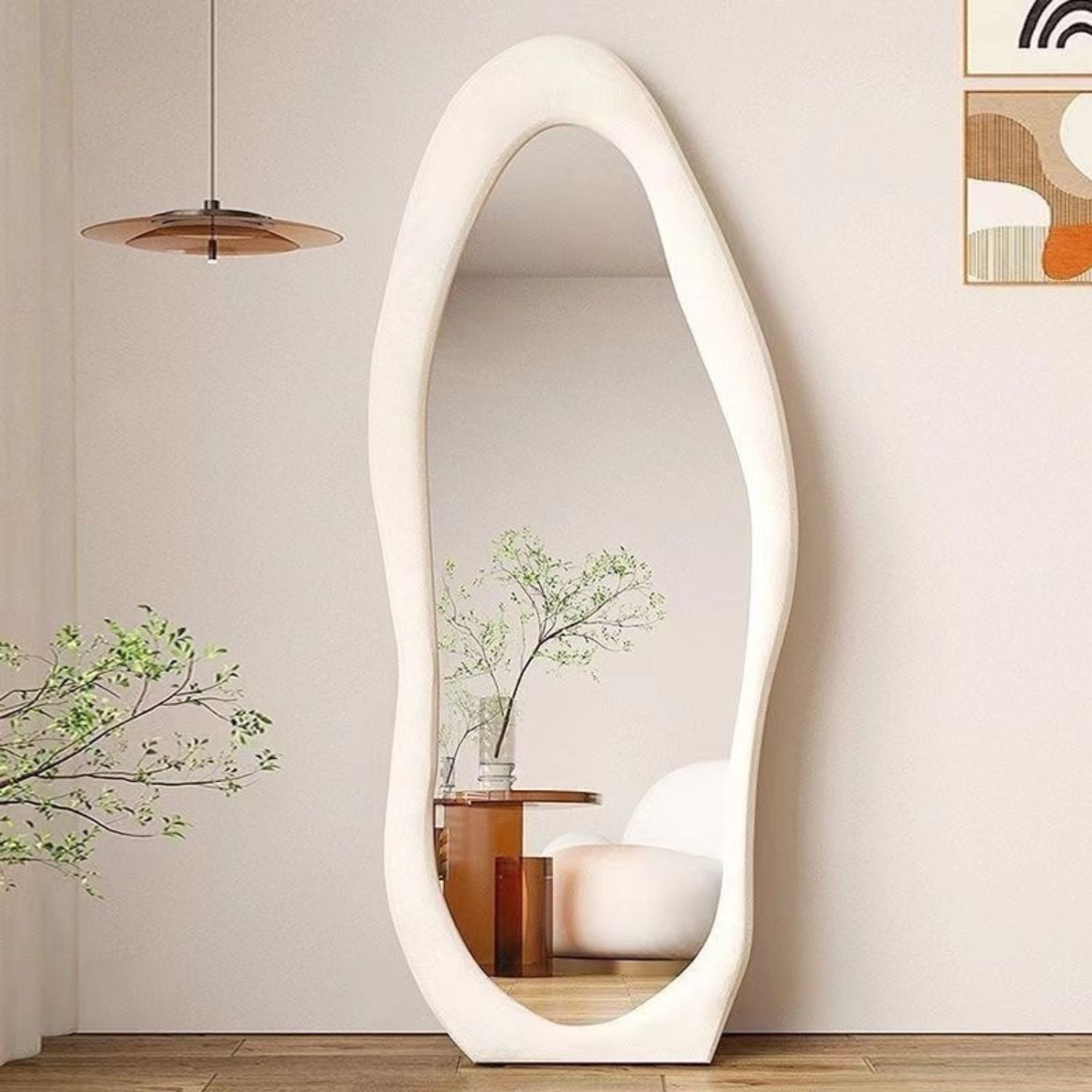Santú Home & Deco - Espejo Cuerpo Entero Dormitorio Grande Terciopelo Blanco
