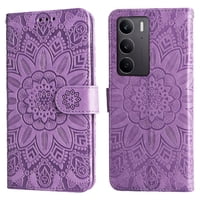 Funda Tipo Cartera Foxdock Para Oppo A5 4G/5G , Diseño Girasol En Relieve, Cuero Pu, Cierre Magnético, Soporte Y Tarjetero