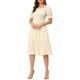 thumbnail image 1 of INSPIRE CHIC Vestido de Mujer con Nido de Abeja Floral Cuello Cuadrado Mangas Cortas Abullonadas Primavera Verano Vestidos Midi Naranja 2XL, 1 of 5