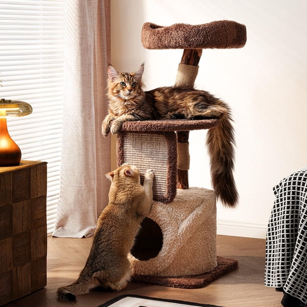Árbol para Gatos Sopapets 102 cm Grande de Madera para Interior con Peluche Marrón