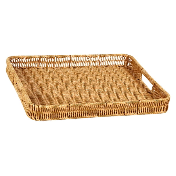 Cesta de mimbre tejida, contenedor de decoración del hogar, cesta de artículos de tocador de tejido, organizador de manos, bandeja tejida a mano para rectangular