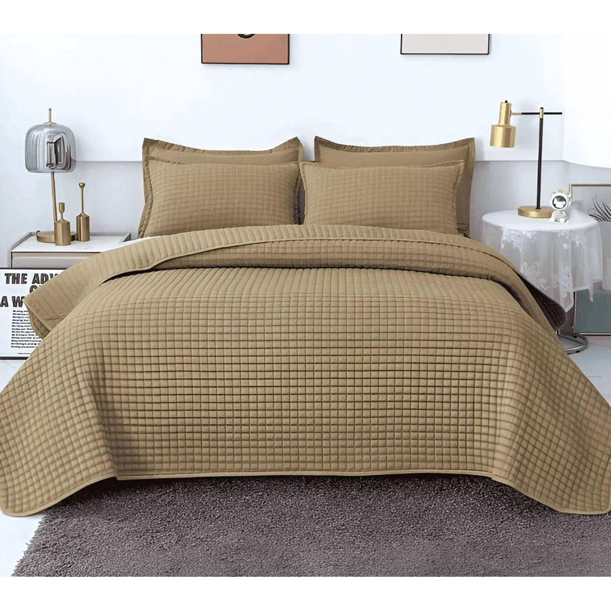 Genérico - Cobertor Lujo Quilt Verano 1.5 Plaza Caqui C27