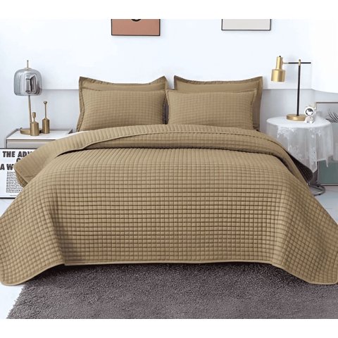 Genérico - Cobertor Lujo Quilt Verano 1.5 Plaza Caqui C27