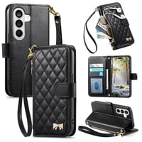 Funda Tipo Cartera Foxdock Para Samsung Galaxy S26, Estampado De Diamantes, Con Ranuras Para Tarjetas, Soporte Y Cremallera - Negro