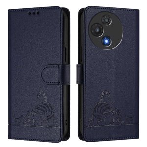 Funda Tipo Cartera Foxdock Para Tcl 60R Con Soporte, Ranuras, Rfid, Diseño De Gato