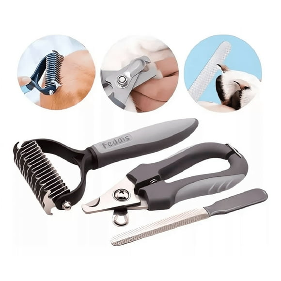 Kit Higiene Mascotas Cepillo Deslanador - Corta Uñas - Lima