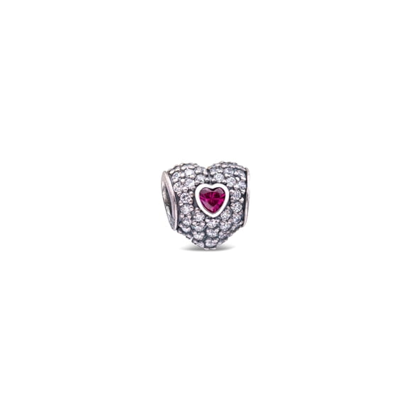 Charm Pandora In My Heart Con Circonitas Cúbicas Transparentes Y Synthetic Ruby