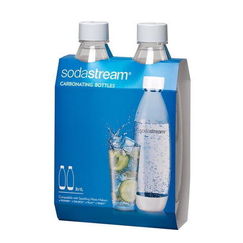 Botella De Carbonatación Sodastream, 1 Litro, Delgada, Blanca, Paquete Doble