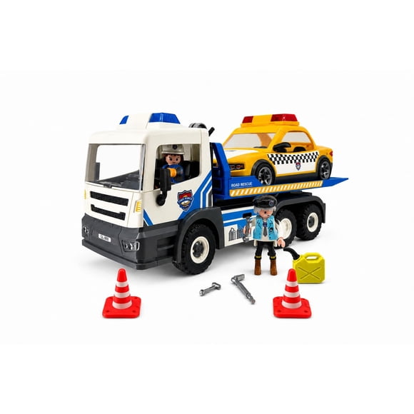 Set de juego de grúa de juguete Tiny Force con taxi y figuras