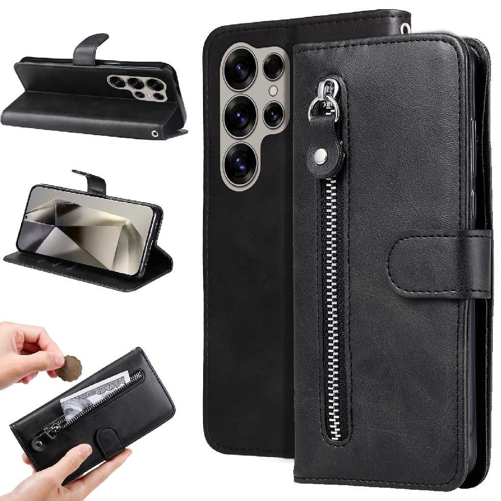 Gangxun - Funda Con Cremallera Para Samsung Galaxy S25 Ultra, Carcasa Cartera De Cuero Pu Con Soporte Y Tarjetero