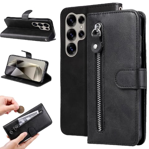 Gangxun - Funda Con Cremallera Para Samsung Galaxy S25 Ultra, Carcasa Cartera De Cuero Pu Con Soporte Y Tarjetero