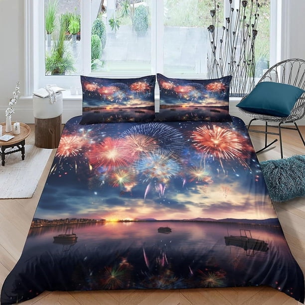 Funda Nórdica Con Estampado De Fuegos Artificiales Para Niños Juego De Ropa De Cama Infantil Funda Nórdica Colorida De Microfibra Con Efecto De Impresión 3d Juego De 3 Piezas Con Cremalle