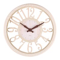 Bothyi - Reloj De Pared De Estilo Europeo De 12 ""Con Textura De Madera Hueca Redonda Para El Hogar Cafe Bar Beige