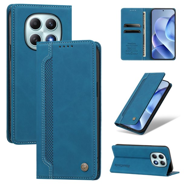 Funda Billetera para Xiaomi Poco M8 5G Imán y Resistente Azul