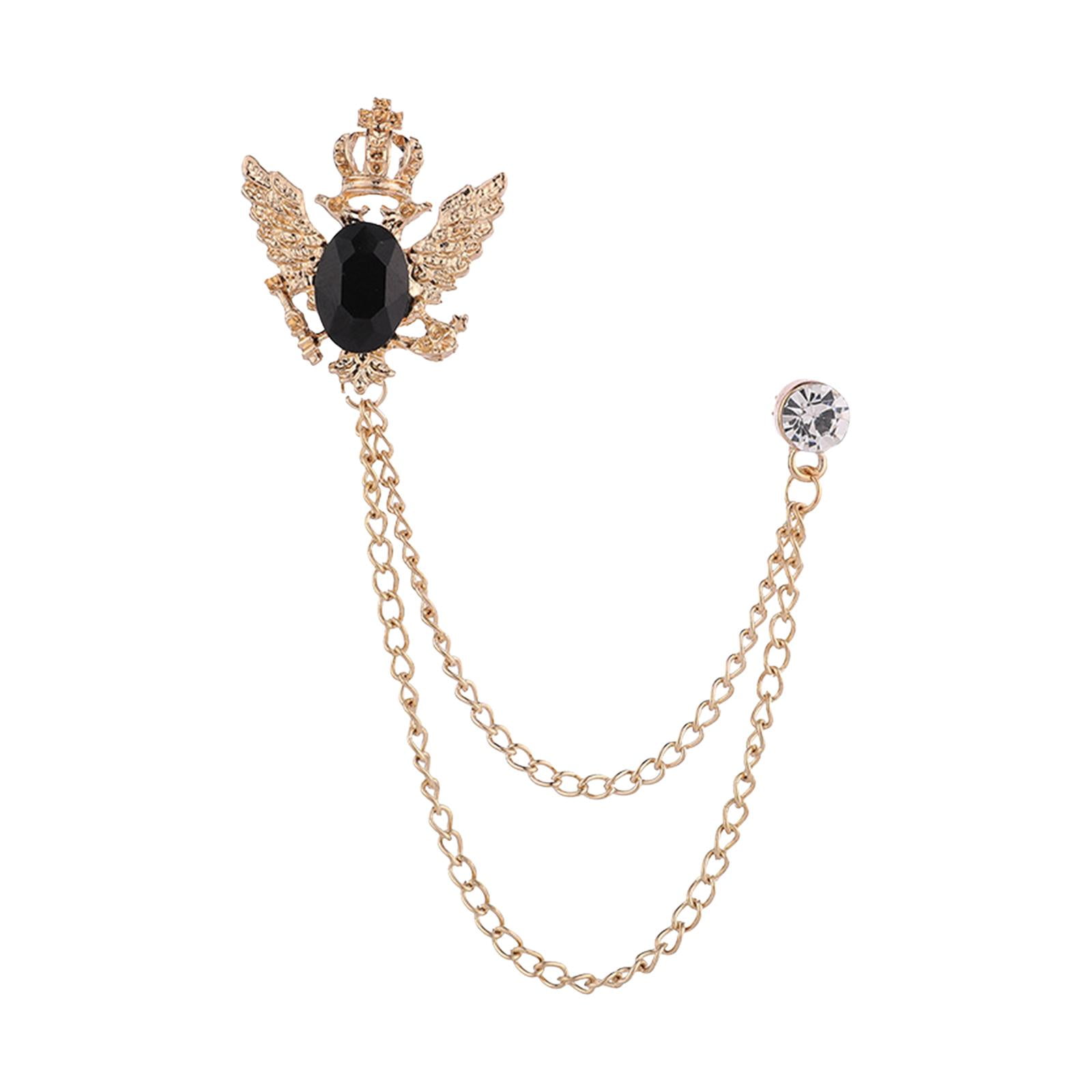 Ioensy - Broche De Traje Con Cadena, Corona De Aleación, Broches De Diamantes De Imitación, Insignia Para Abrigo, Camisas, Dorado Y Negro
