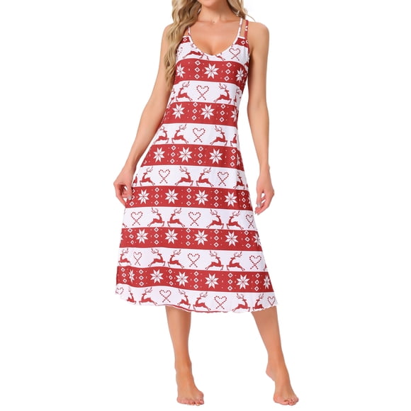 INSPIRE CHIC Camisón largo sin mangas para mujer con espalda cruzada y abertura en el dobladillo S Rojo Navidad