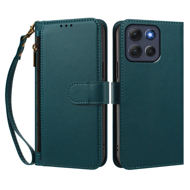 Funda Tipo Billetera para Motorola Moto G86 Power con Soporte y Bolsillo con Cierre Verde