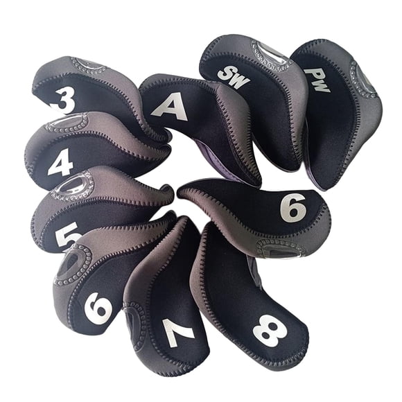 Golf Iron Head Covers 10Pcs Neopreno Golf Flexible con ventana y número , Gris negro