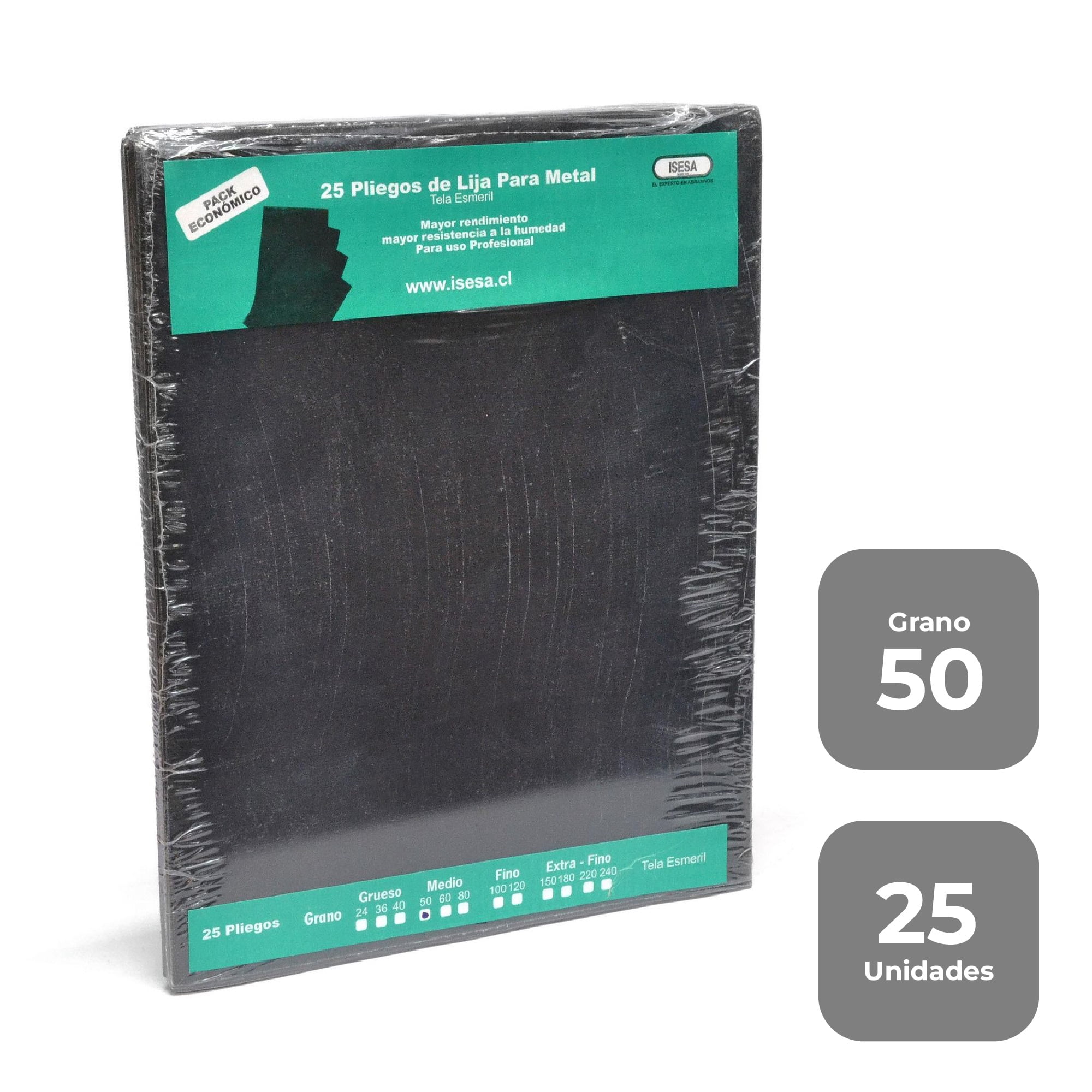 Lija Tela - Metal - (pack 25) Grano 50 - Isesa