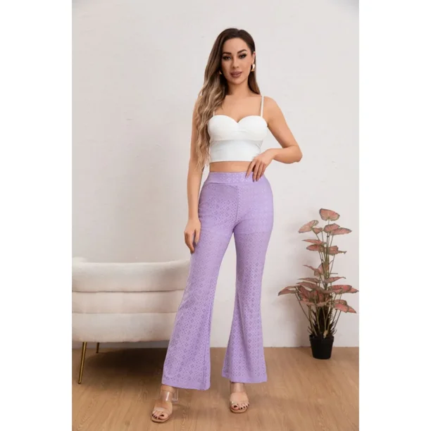 Pantalón Flare Playero Mujer Broderie Juvenil Verano 5007