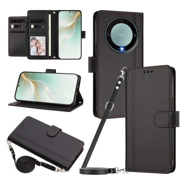 Funda Billetera para Honor X9A 5G/Magic 5 Lite con Ventana para Fotos, Negro