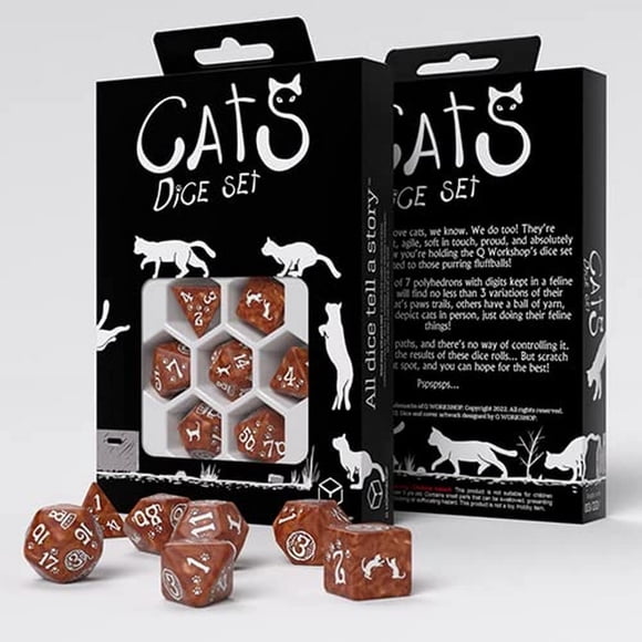 Juego de dados Q-Workshop Cats Muffin con 7 dados poliédricos