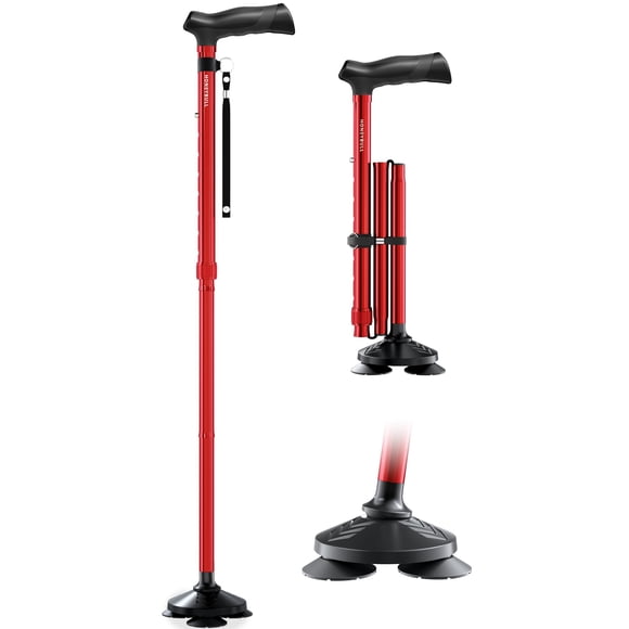 Bastón HONEYBULL, plegable, ajustable, plegable, rojo