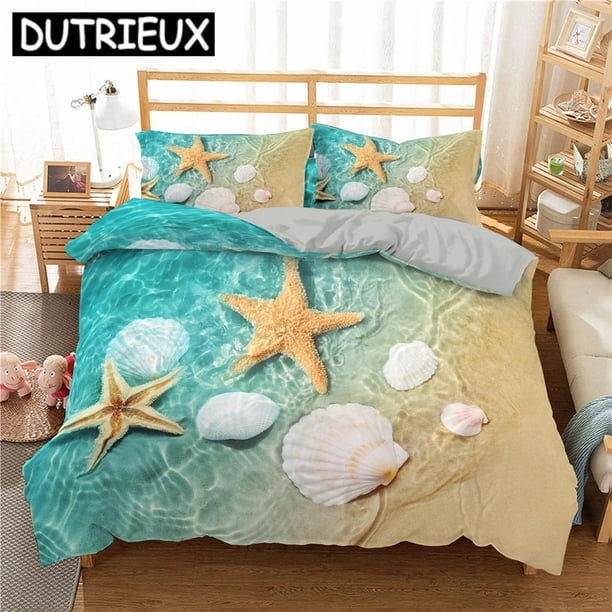 Seaside Beach Duvet Cover Bedding Set Comforter Linen Pillowcases Quilt Cover Home Decor Double
