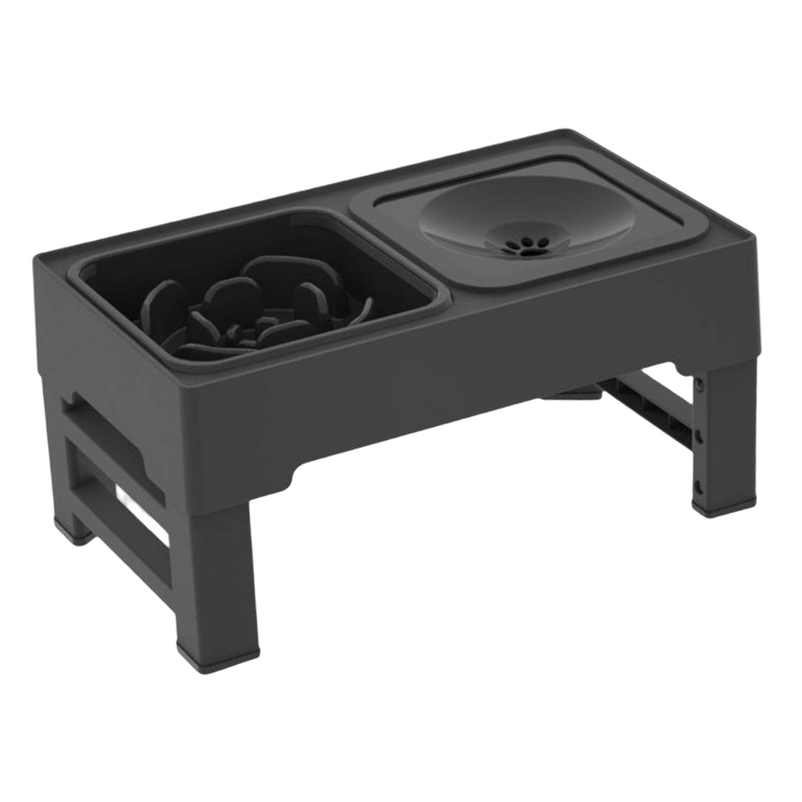 Magideal - Elevados, Plato De Comida Para Perros Y De Agua, Cuenco Doble Ajustable De Altura Elevada Con Soporte Para Perros Y Gatos Pequeños , Alimentador Lento Negro
