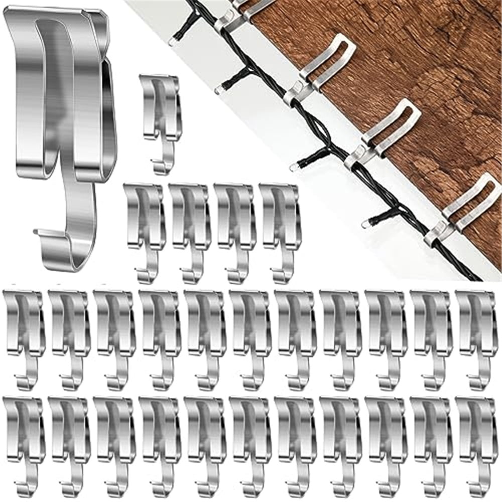 Xusx111 - Clips De Luz De Navidad De 100 Piezas Ganchos De Canaleta De Metal Para Colgantes De Navidad Al Aire Libre Para Cintilas Clips De Canaleta De Iluminación Estacional Del Techo Decoración Exte