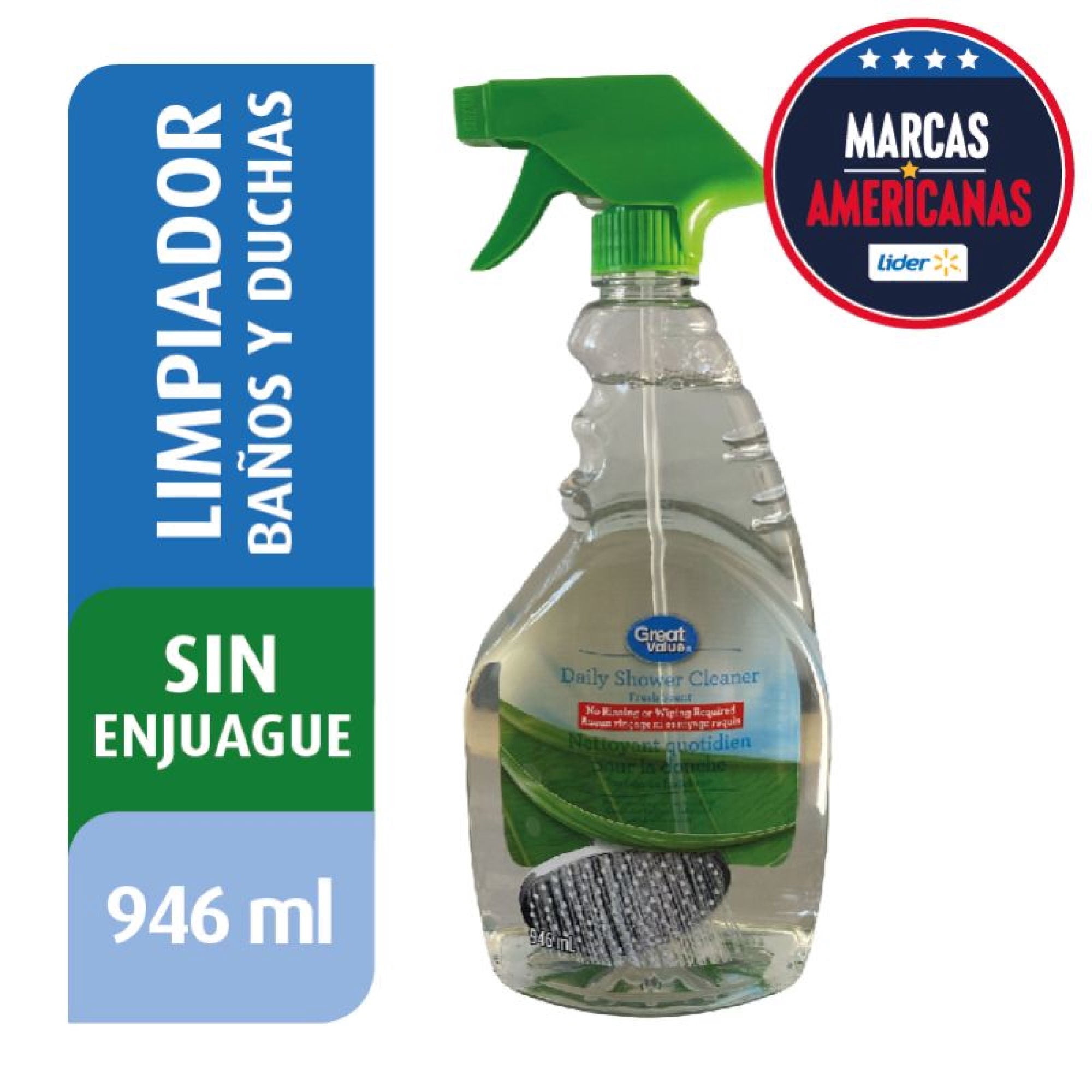 Limpiador De Baños Y Duchas Sin Enjuague Líquido Botella 946 ml Great Value
