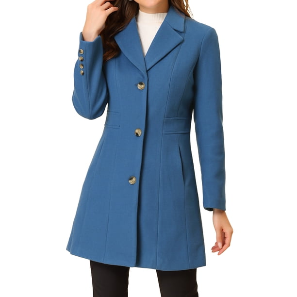INSPIRE CHIC Abrigos de Mujer Abrigo Largo de Invierno con Botones Sencillos S Azul Polvoriento