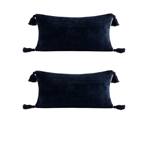 Genérico - Pack De 2 Fundas De Cojin Chenille Con Borlas 30X50 Azul Oscuro