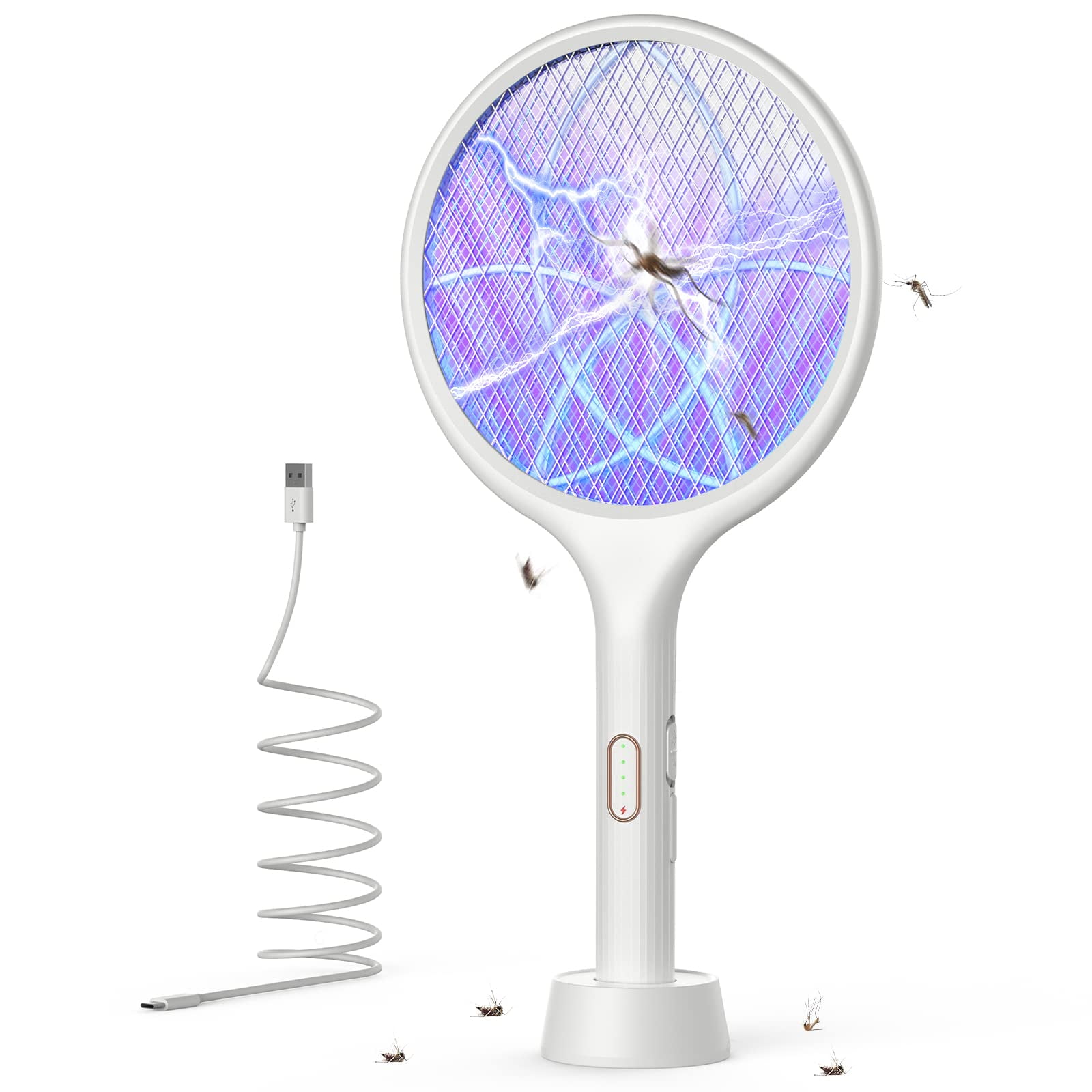 Raqueta Eléctrica Mata Moscas Yissvic 4000v Recargable Por Usb, Doble Modo