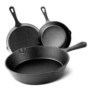 Genérico - Set De 3 Sartenes De Hierro Fundido, 16, 20 Y 26 Cm