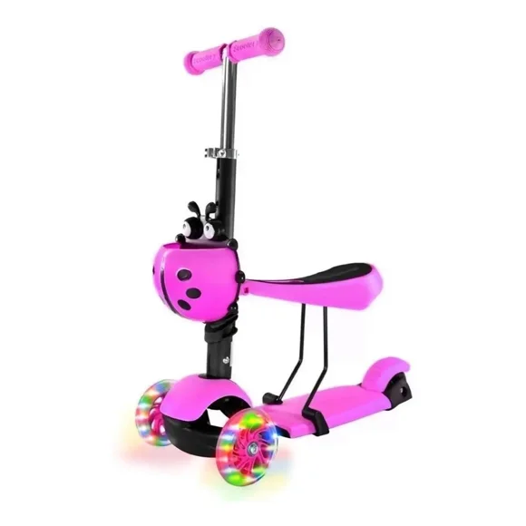 Monopatín HC Life Scooter 3 Ruedas Rosa Ajustable Con Asiento