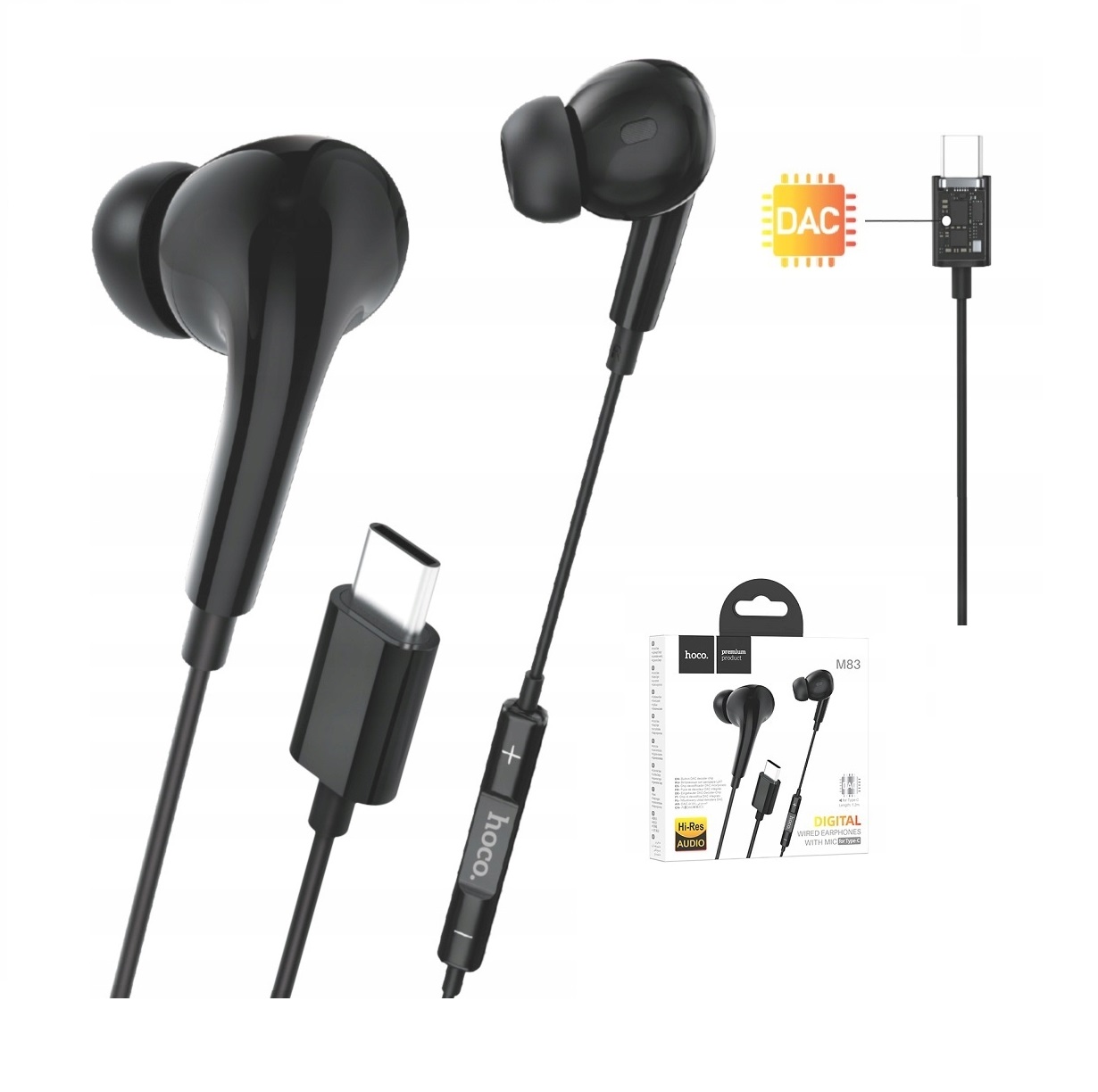 Audifonos Tipo C Compatibles Con Samsung Y Más Dac Hi-Fi Hoco M83 Black