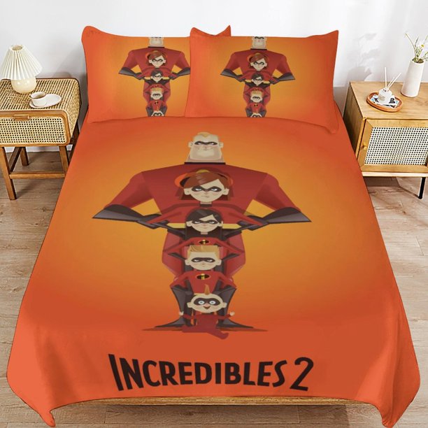 The Incredibles Cartoon Bedding Sets Ultra Soft Skin-Friendly Duvet Cover 3 Piece, Cute Comforter Cover Bed Set for Boys Girls Kids