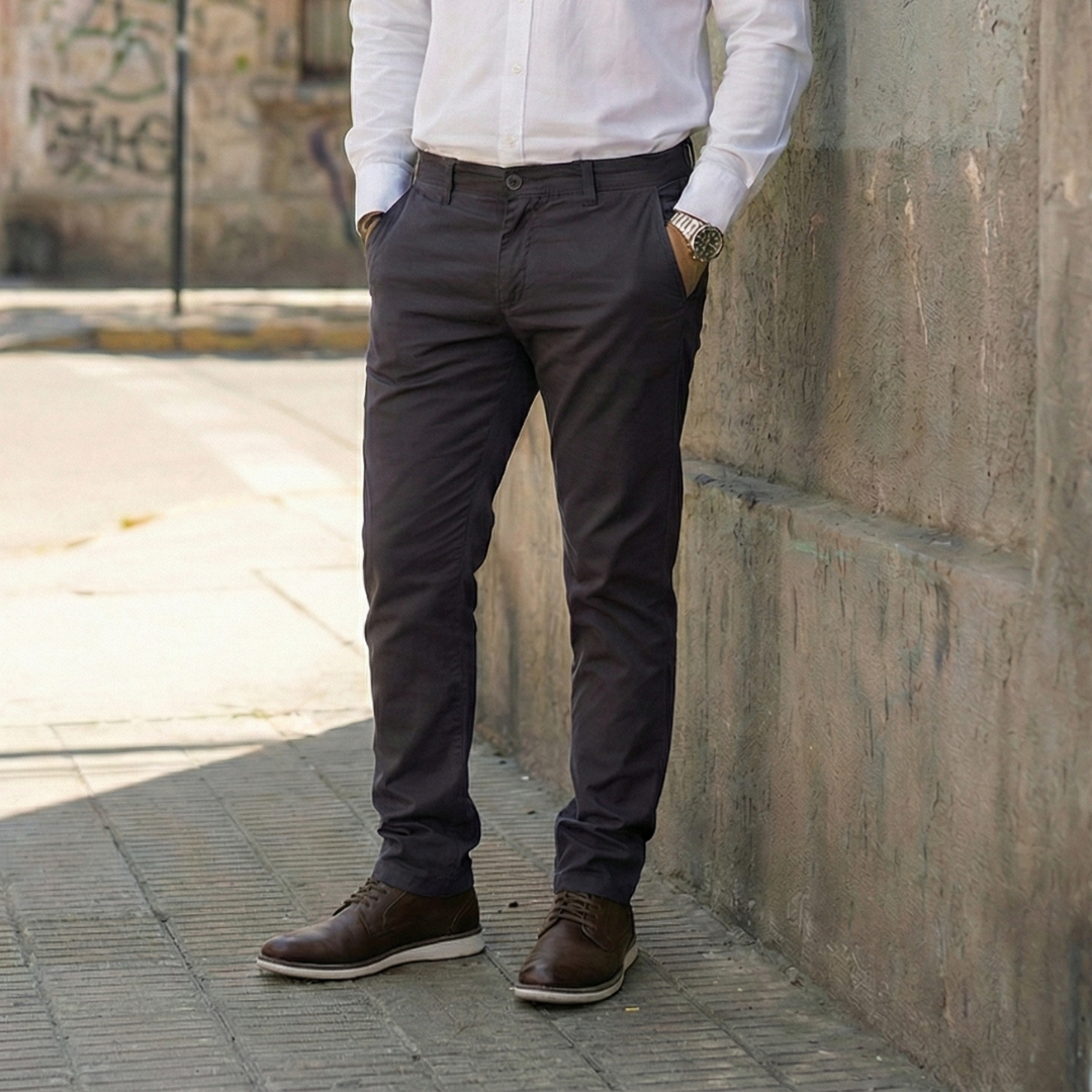 T-World - Pantalón Hombre Classic Gabardina Regular Trabajo Ejecutivo Gris