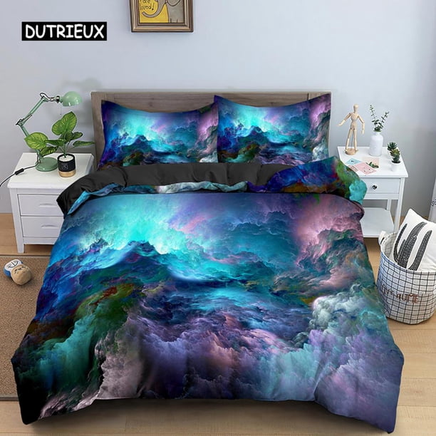x972 Bed SheetsGalaxy Space Bedding Set Universe Duvet Cover Psychedelic Quilt Cover with Zipper Full Polyester Comforter Cover 3-Piece Bedding Set (1 Duvet Cover + 2 Pillow Shams) nj972