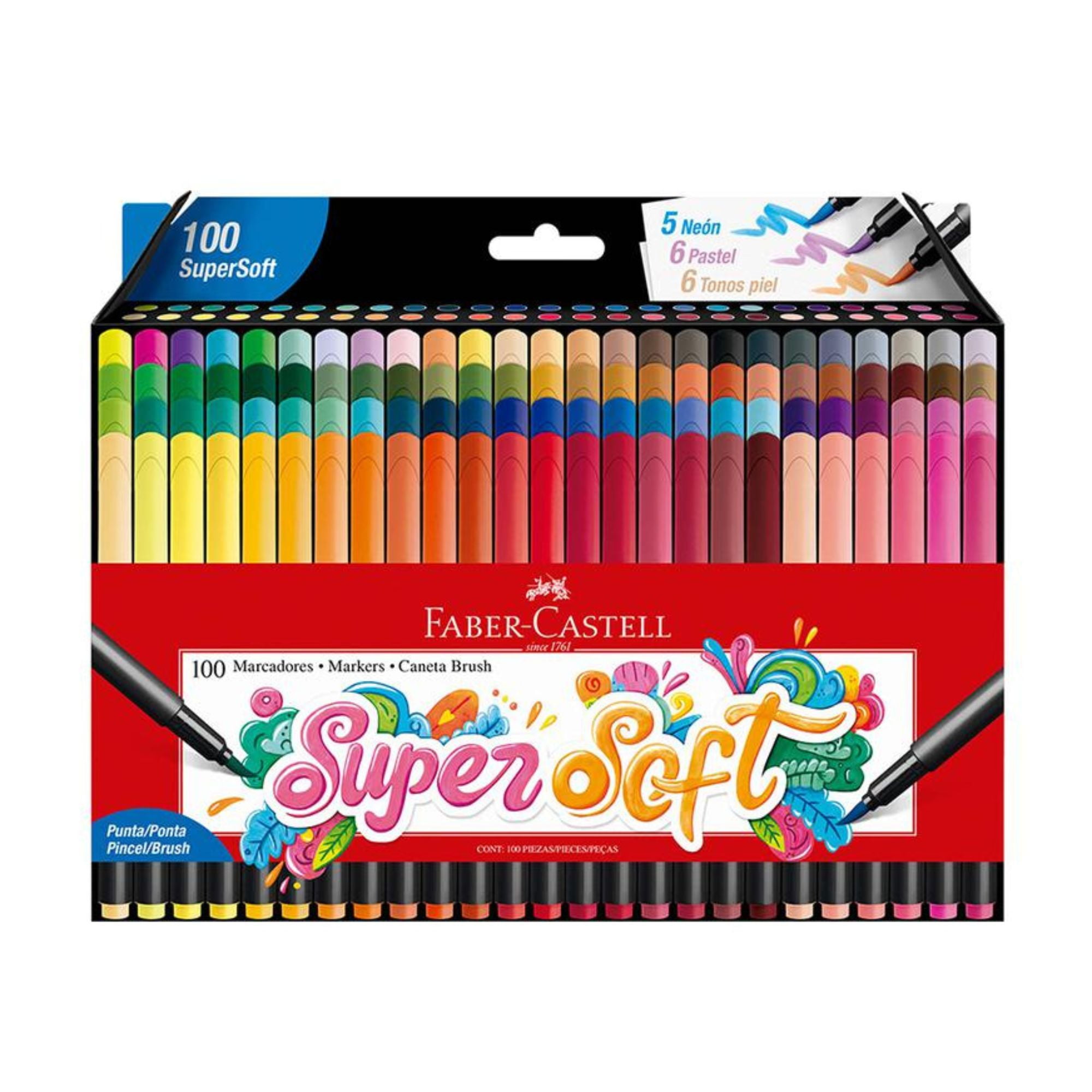 Faber-castell - Marcadores Super Soft Faber Castell Estuche Cartón 100 Un