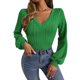 thumbnail image 4 of Sweater Mujer Manga Obispo Cuello V Canalé Crop, 4 of 5