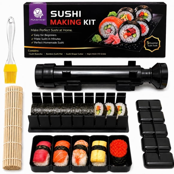 Kit de Sushi FUNGYAND con Rodillo Tipo Bazooka y Esterilla de Bambú