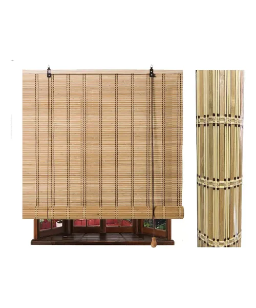 Genérico - Cortina Persiana Enrollable Bambú 90X180 Cm Marrón Y Beige