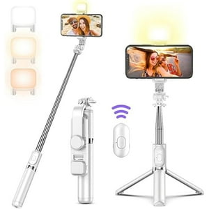 Veatool - Trípode De Palo De Selfie Bluetooth Con Luz De Llenado, Soporte De Trípode De Selfie De Viaje Ligero Escalable, Control Remoto Inalámbrico, Transmisión En Vivo, Videoconferencia