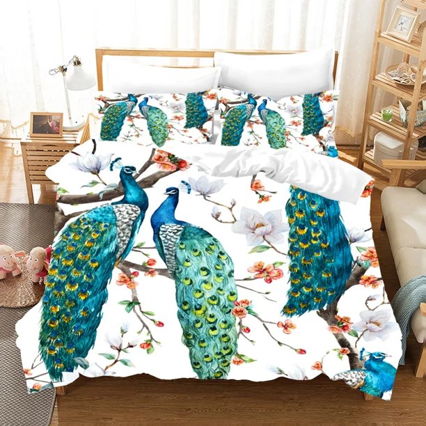 Peacock-Cat Owl Koala Nature Cute Animal Comforter Bedding Set Duvet Cover Set Pillowcase Home Luxury