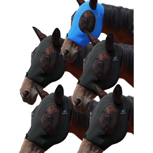 Máscara antimoscas para caballo, paquete de 5, Mask-Tech, protección UV, talla grande