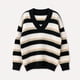 thumbnail image 2 of Sweater Mujer Oversize Rayado Cuello V Manga Larga Tejido azul marino Talla Única, 2 of 2